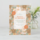 Retro Bloemen Meisjes 1e Verjaardag Kaart (Staand voorkant)