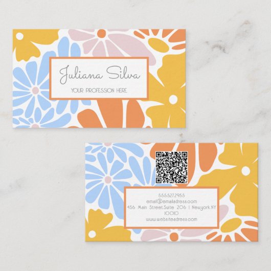 Retro Bloemen met QR Visitekaartje (Voorkant / Achterkant)