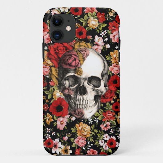 Retro bloemen met schedelpatroon Case-Mate iPhone case (Achterkant)