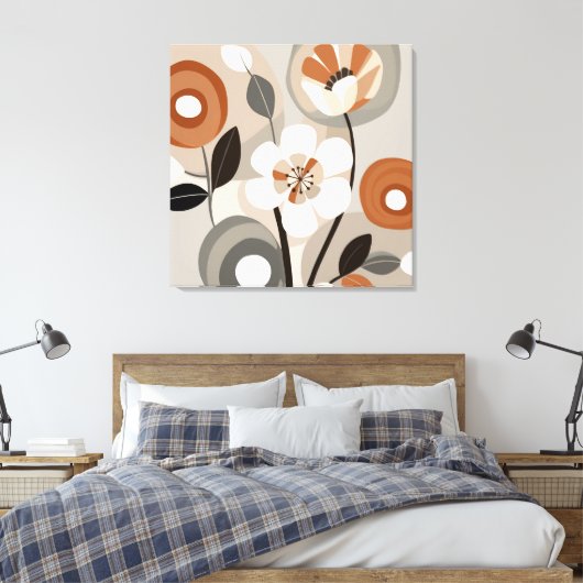 Retro Bloemen Midden Eeuw Modern Canvas Afdruk (Insitu (Slaapkamer))