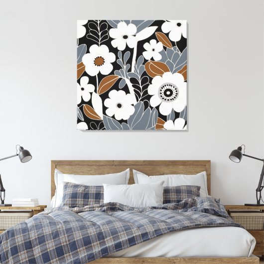 Retro Bloemen Midden Eeuw Modern Canvas Afdruk (Insitu (Slaapkamer))