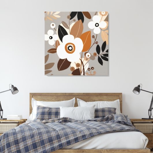 Retro Bloemen Midden Eeuw Modern Canvas Afdruk (Insitu (Slaapkamer))