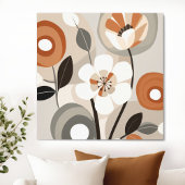 Retro Bloemen Midden Eeuw Modern Canvas Afdruk