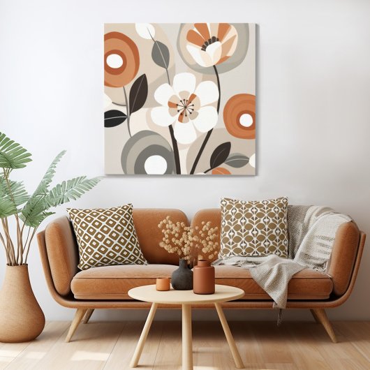Retro Bloemen Midden Eeuw Modern Canvas Afdruk