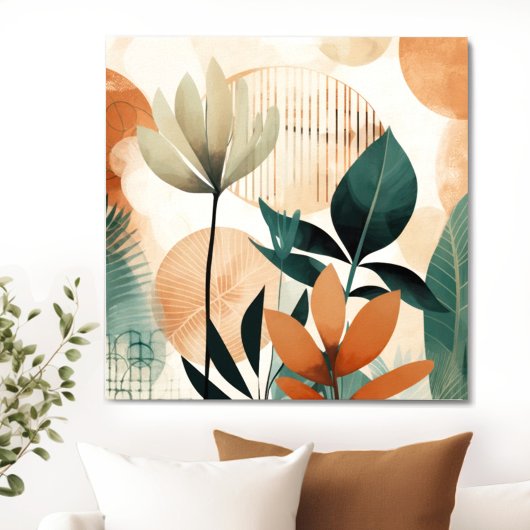 Retro Bloemen Midden Eeuw Modern Canvas Afdruk