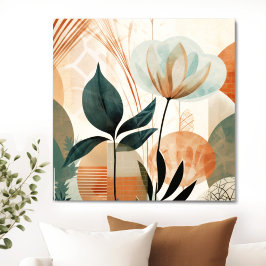 Retro Bloemen Midden Eeuw Modern Canvas Afdruk