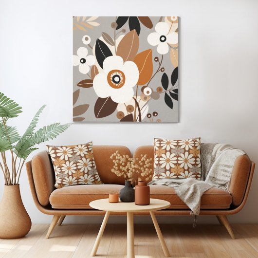 Retro Bloemen Midden Eeuw Modern Canvas Afdruk