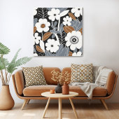 Retro Bloemen Midden Eeuw Modern Canvas Afdruk