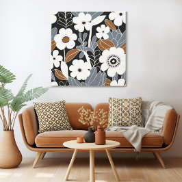 Retro Bloemen Midden Eeuw Modern Canvas Afdruk