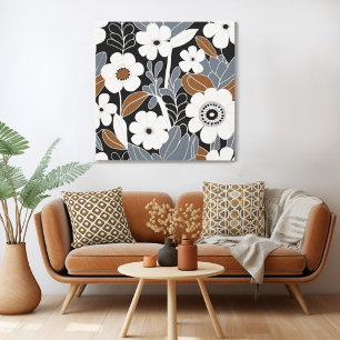 Retro Bloemen Midden Eeuw Modern Canvas Afdruk