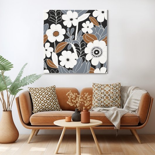 Retro Bloemen Midden Eeuw Modern Canvas Afdruk