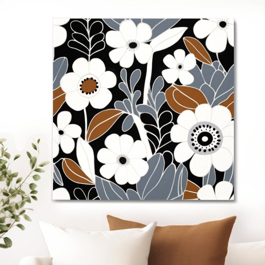 Retro Bloemen Midden Eeuw Modern Canvas Afdruk