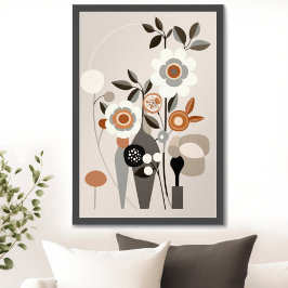 Retro Bloemen Midden Eeuw Moderne Print Wandkunst