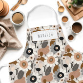 Retro Bloemen Midden-eeuws Modern Naam Schort