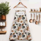 Retro Bloemen Midden-eeuws Modern Naam Schort