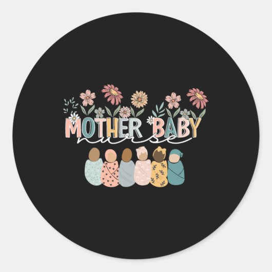 Retro Bloemen Moeder Ba Ronde Sticker (Voorkant)