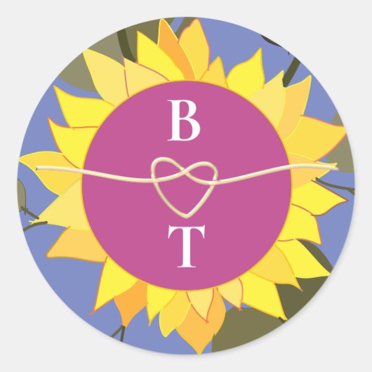 Retro Bloemen Monogram Bruiloft Ronde Sticker (Voorkant)