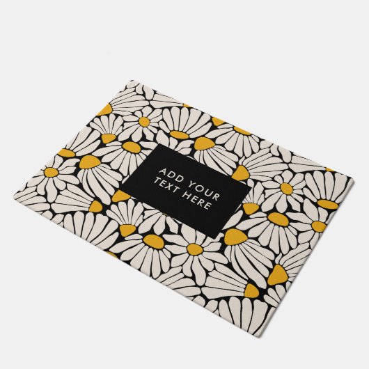 Retro Bloemen Mosterd Geel Zwart Deurmat (Schuin)