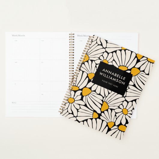 Retro Bloemen Mosterd Geel Zwart Planner (Display)