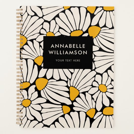 Retro Bloemen Mosterd Geel Zwart Planner (Voorkant)