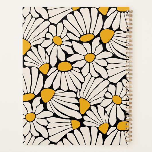 Retro Bloemen Mosterd Geel Zwart Planner (Achterkant)