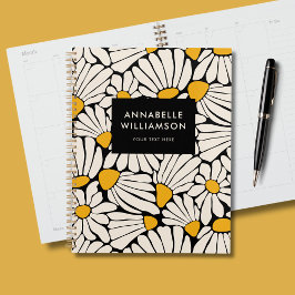 Retro Bloemen Mosterd Geel Zwart Planner