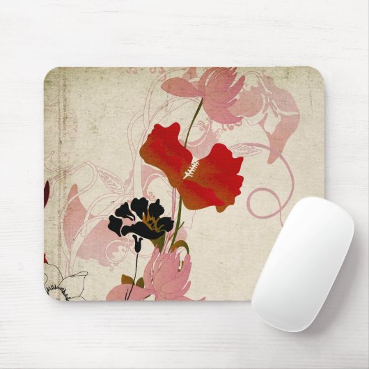 Retro bloemen Mousepad Muismat (Met muis)