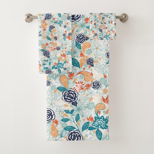 Retro Bloemen Naadloos Patroon Bad Handdoek (Insitu)
