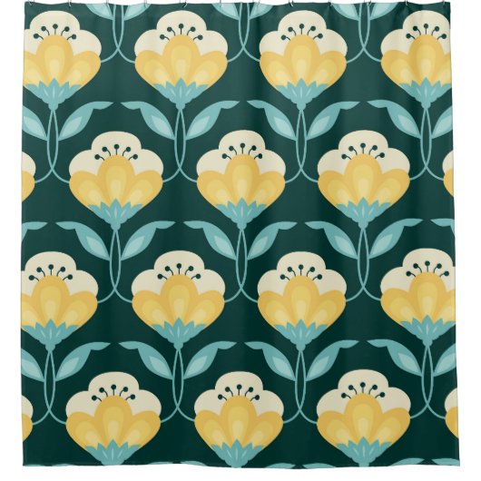 Retro Bloemen Naadloos  Patroon Douchegordijn (Voorkant)