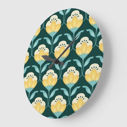 Retro Bloemen Naadloos  Patroon Grote Klok (Hoek)