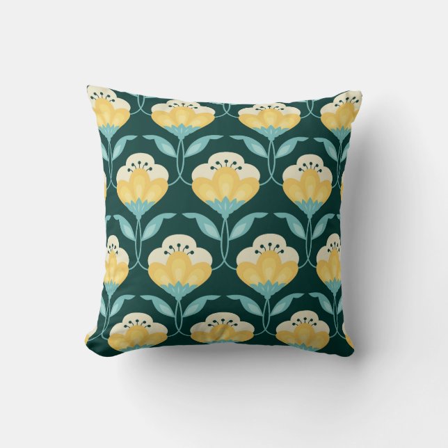 Retro Bloemen Naadloos  Patroon Kussen (Voorkant)