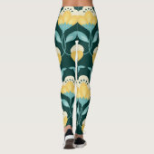 Retro Bloemen Naadloos  Patroon Leggings (Achterkant)
