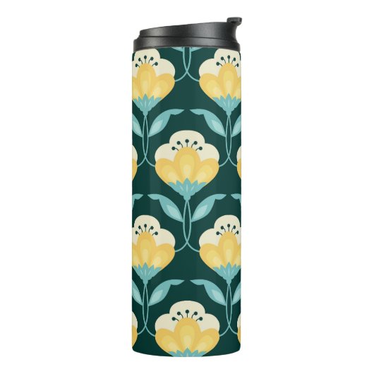 Retro Bloemen Naadloos  Patroon Thermosbeker (Gedraaid links)