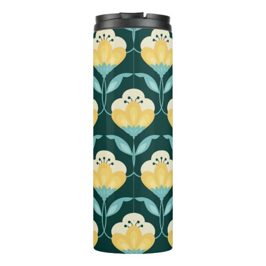 Retro Bloemen Naadloos  Patroon Thermosbeker (Achterkant)