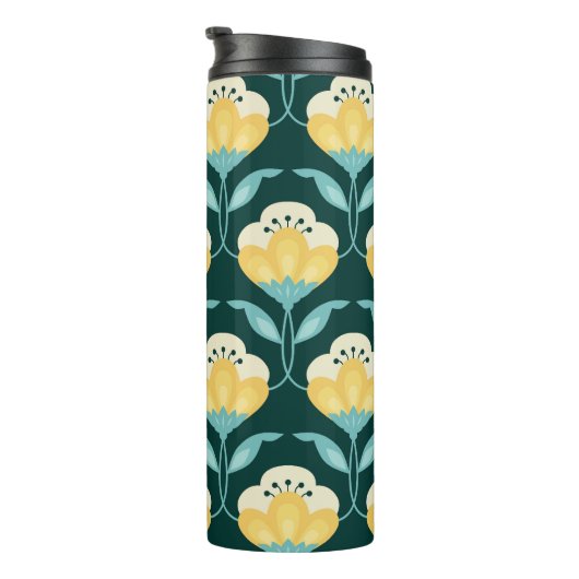 Retro Bloemen Naadloos  Patroon Thermosbeker (Geroteerd rechts)