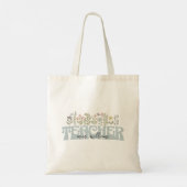 Retro Bloemen Naam Leraar Waardering Canvas tas (Achterkant)