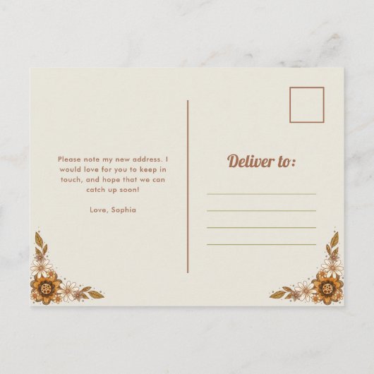 Retro Bloemen | Nieuw adres Verhuisaankondiging Briefkaart (Achterkant)