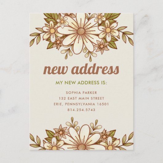 Retro Bloemen | Nieuw adres Verhuisaankondiging Briefkaart (Voorkant)