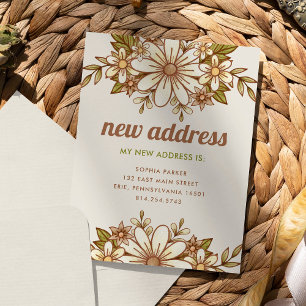 Retro Bloemen   Nieuw adres Verhuisaankondiging Briefkaart