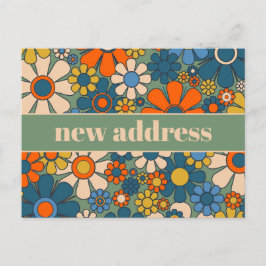 Retro Bloemen Nieuw adres / Verhuizen Briefkaart