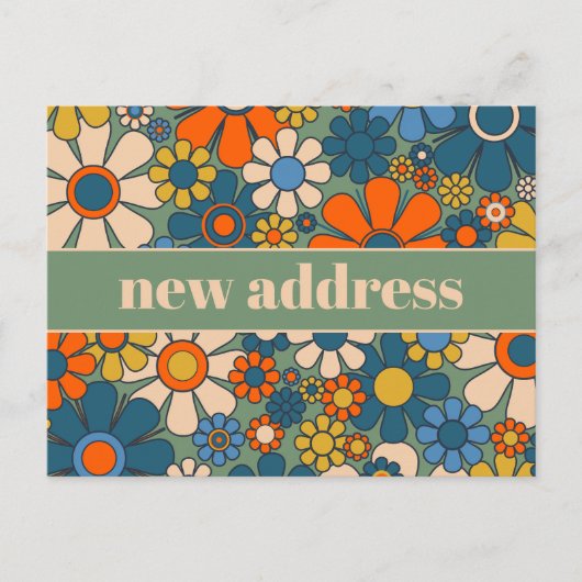 Retro Bloemen Nieuw adres / Verhuizen Briefkaart (Voorkant)