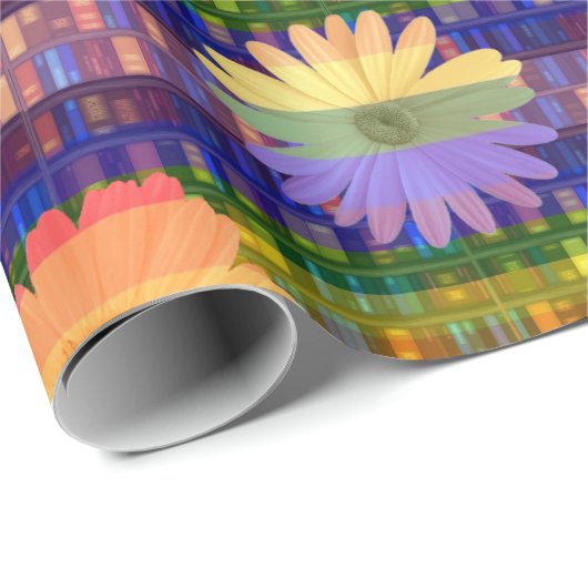 Retro Bloemen op Boekenplanken Verjaardag Cadeaupapier (Rol Hoek)