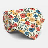 Retro bloemen op citroengeel stropdas (Opgerold)