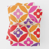 Retro Bloemen op Mid Century Circles Patroon Inpakpapier Vel (In situ)