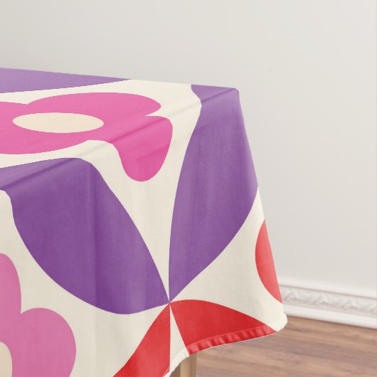 Retro Bloemen op Mid Century Circles Patroon Tafelkleed (Voorbeeld)