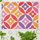 Retro Bloemen op Mid Century Circles Patroon Theedoek (Gevouwen)