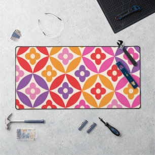 Retro bloemen op mid century cirkelpatroon  bureaumat