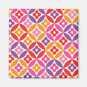 Retro bloemen op mid century cirkelpatroon magneet