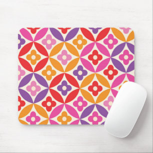 Retro bloemen op mid century cirkelpatroon  muismat