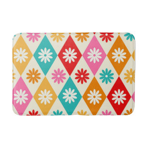 Retro Bloemen op Mid Century Diamanten Patroon Bad Badmat